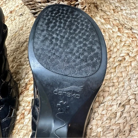 DANSKO Clarissa Daisy Floral Black Leather Slides Heels Sandals EUR 38 (7.5-8) - Picture 7 of 16